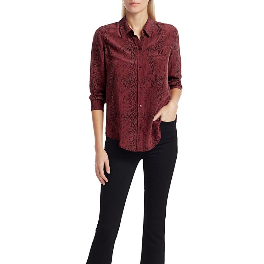 Rails Burgundy Snake-Print Button-Up Blouse